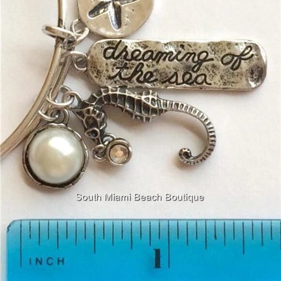 Seahorse Charm Bracelet Silver DREAMING OF SEA Life Pearl Nautical Plated 8" - Picture 12 of 14